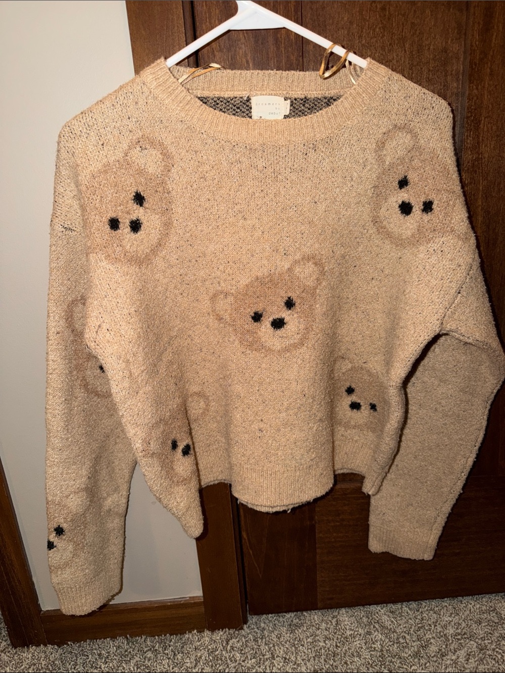 Cozy Beige Teddy Knit Crewneck Sweater